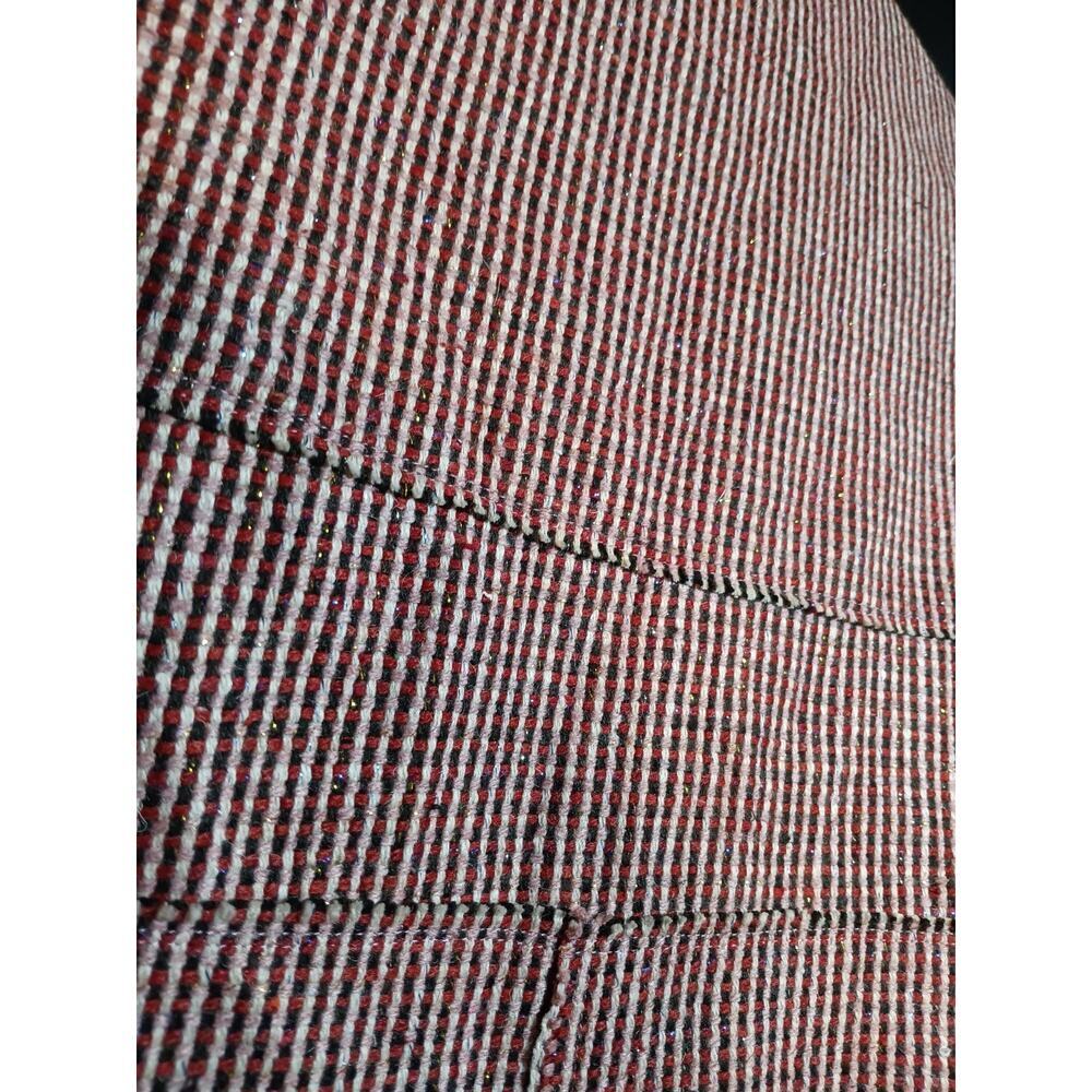 Fossil Womens Large Wool Blend Tweed Blazer Red Pink Gingham Y2K Preppy - Picture 7 of 7